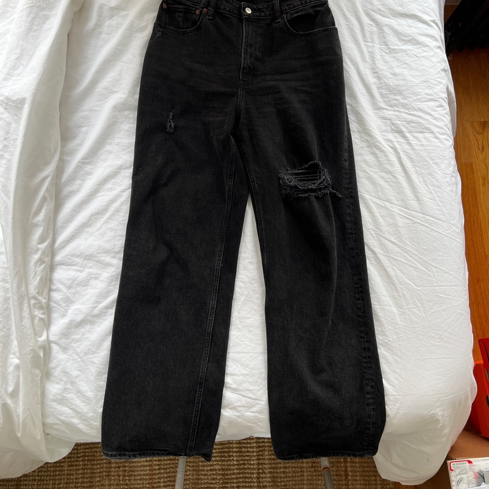 Black, semi distressed high waisted Abercrombie jeans
